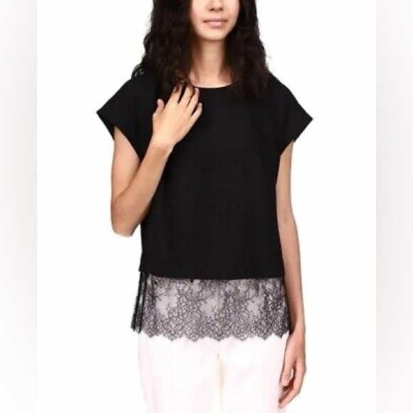 MICHAEL KORS Black Lace Hem Cap Sleeve Crew Neck Wear To Work Top Size MP‎ - Picture 1 of 5